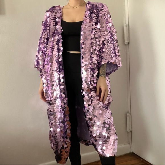 I heart ravers purple large sequin floor length duster kimono - Picture 1 of 5